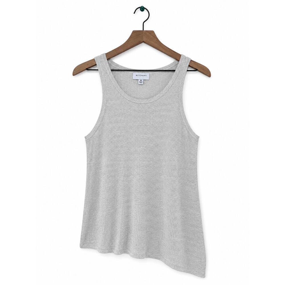 Witchery Ribbed Linen Blend Tank Top Beige Size Medium